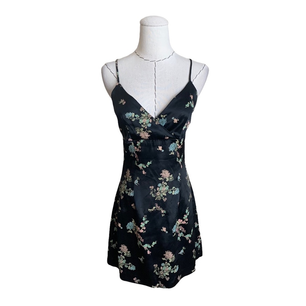 Vintage 90s Satin Finesse Dress Asian Inspired Floral Print Twee